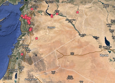 В Сети появилась карта авиаударов российских ВВС в Сирии
