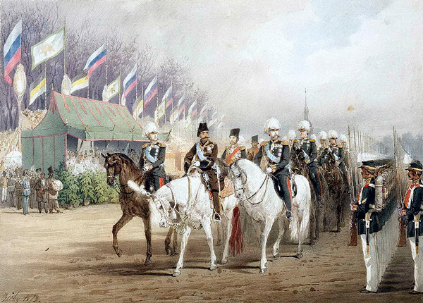 «Александр II и Насир-ад-Дин Шах во время парада на Царицыном лугу», М.Зичи, 1874 г.